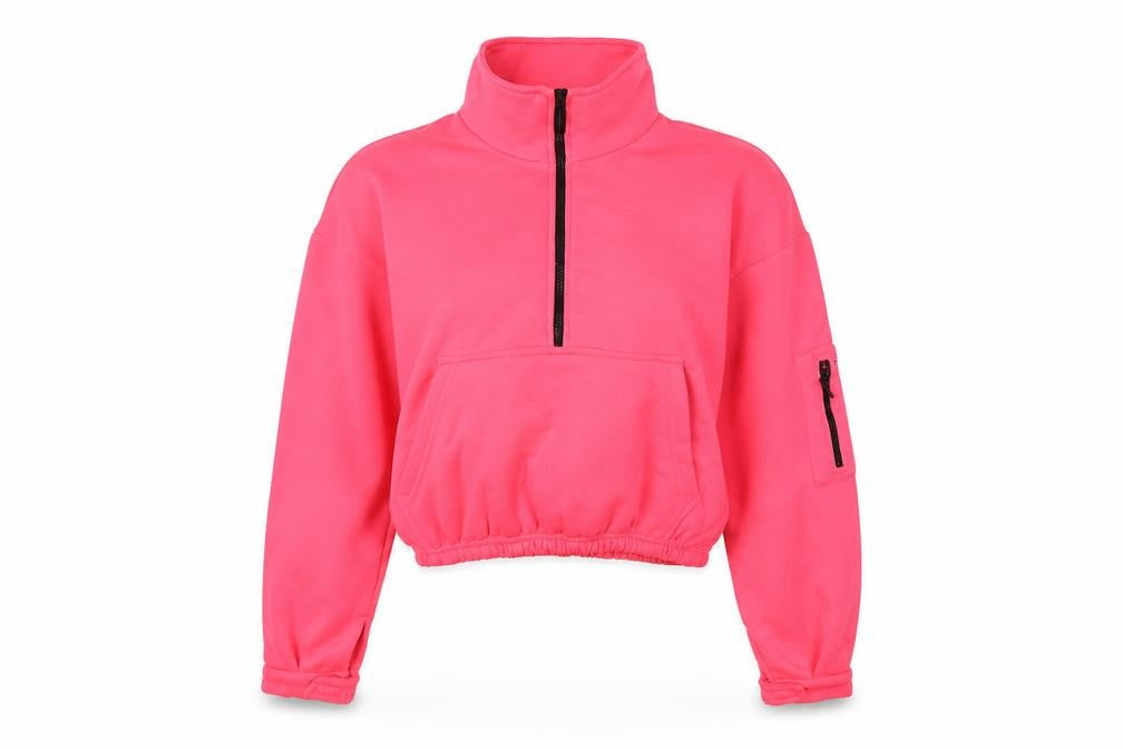 Front view of PRETTYLITTLETHING women’s pink polyester pullover sweatshirt, size S