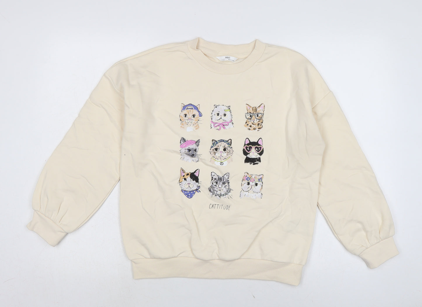 Marks and Spence Girls Ivory Cotton Pullover Sweatshirt Size 11-12 Years