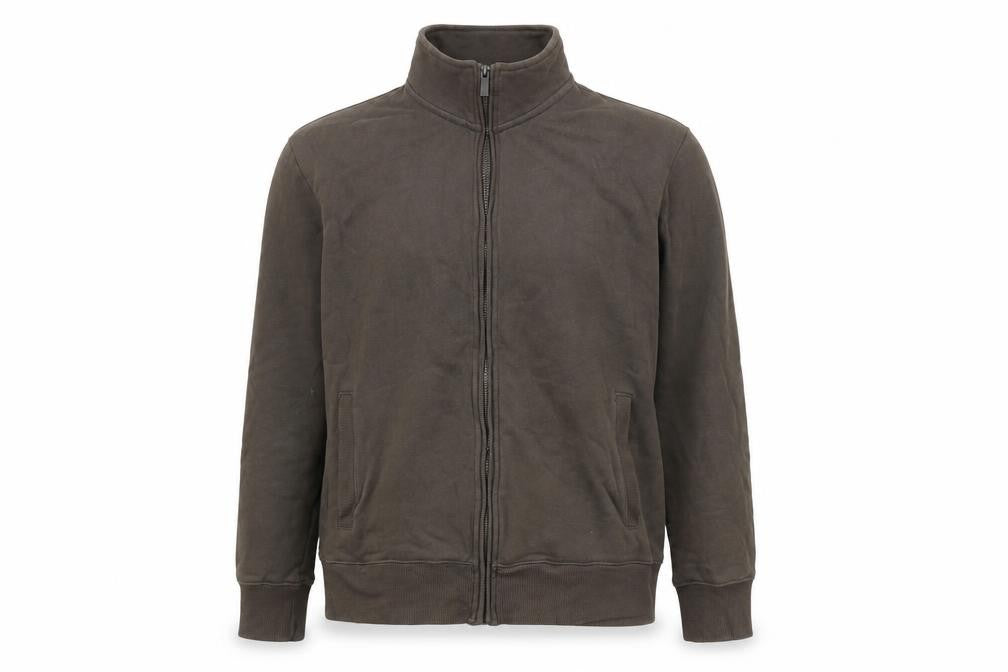 Front view of Marks & Spencer women’s brown cotton full zip sweatshirt, size M