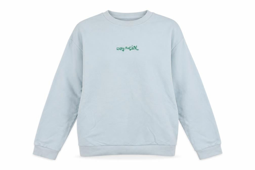 Front view of ASOS women’s blue crew neck cotton jumper, size S