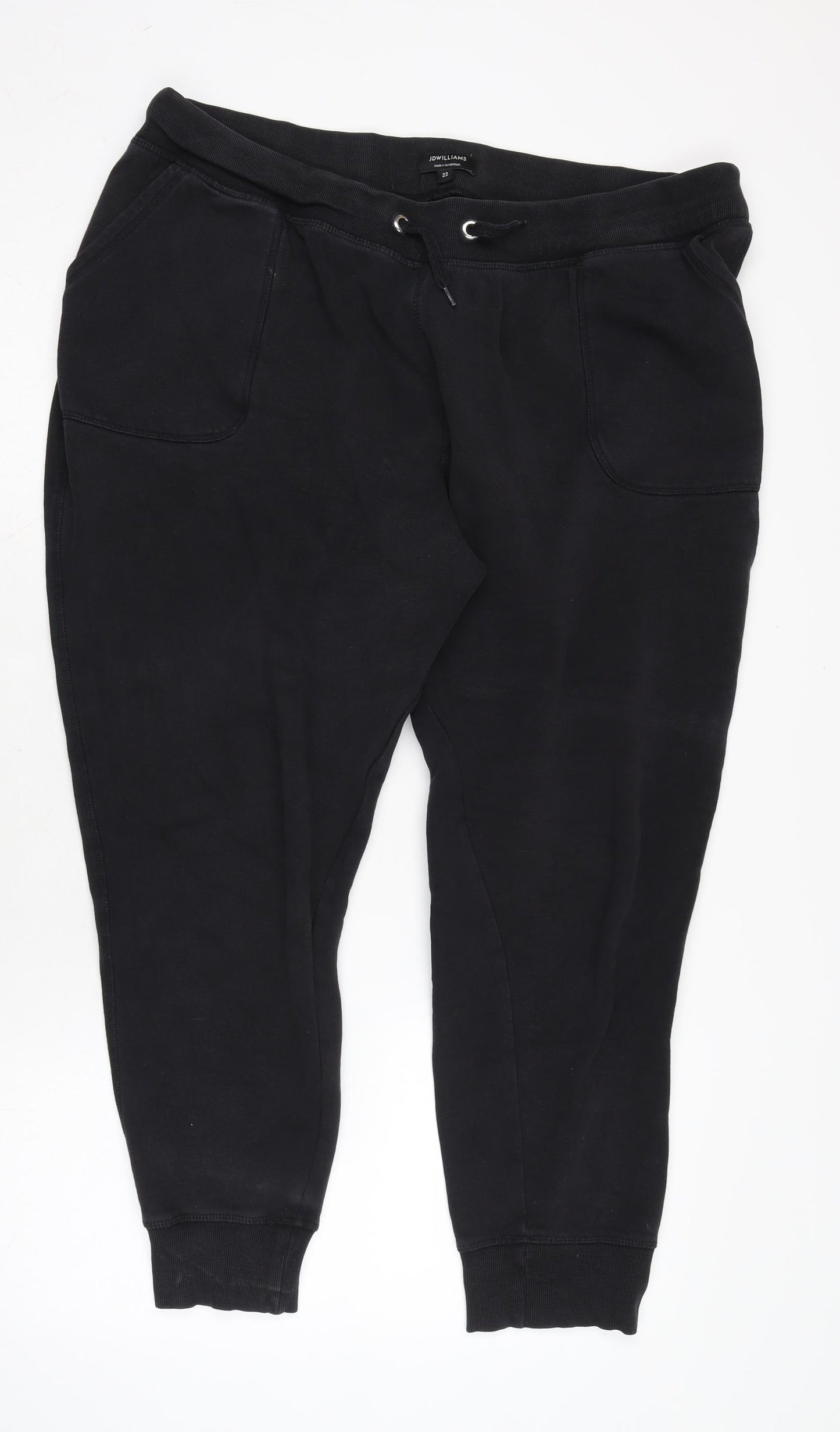 JD Williams Womens Black Cotton Jogger Trousers Size 22 L25 in Regular Tie