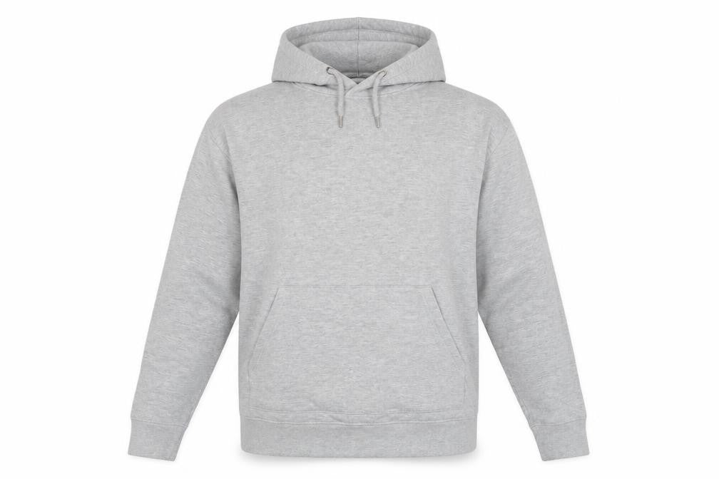 Front view of Topman men’s grey cotton pullover hoodie, size S