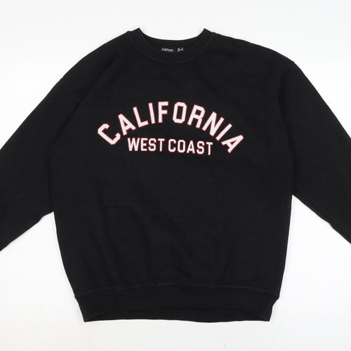 Boohoo Womens Black Cotton Pullover Sweatshirt Size 8