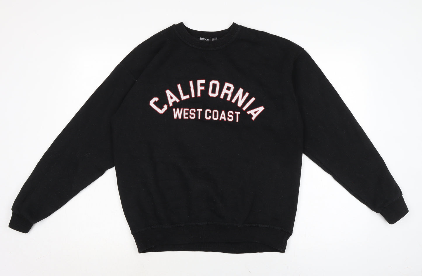 Boohoo Womens Black Cotton Pullover Sweatshirt Size 8