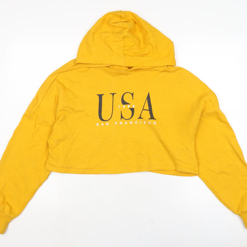 Divided Womens Yellow Cotton Pullover Hoodie Size S