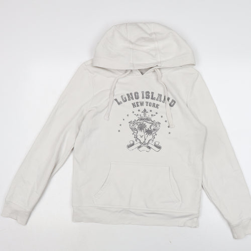 Denim & Co. Womens White Cotton Pullover Hoodie Size 12