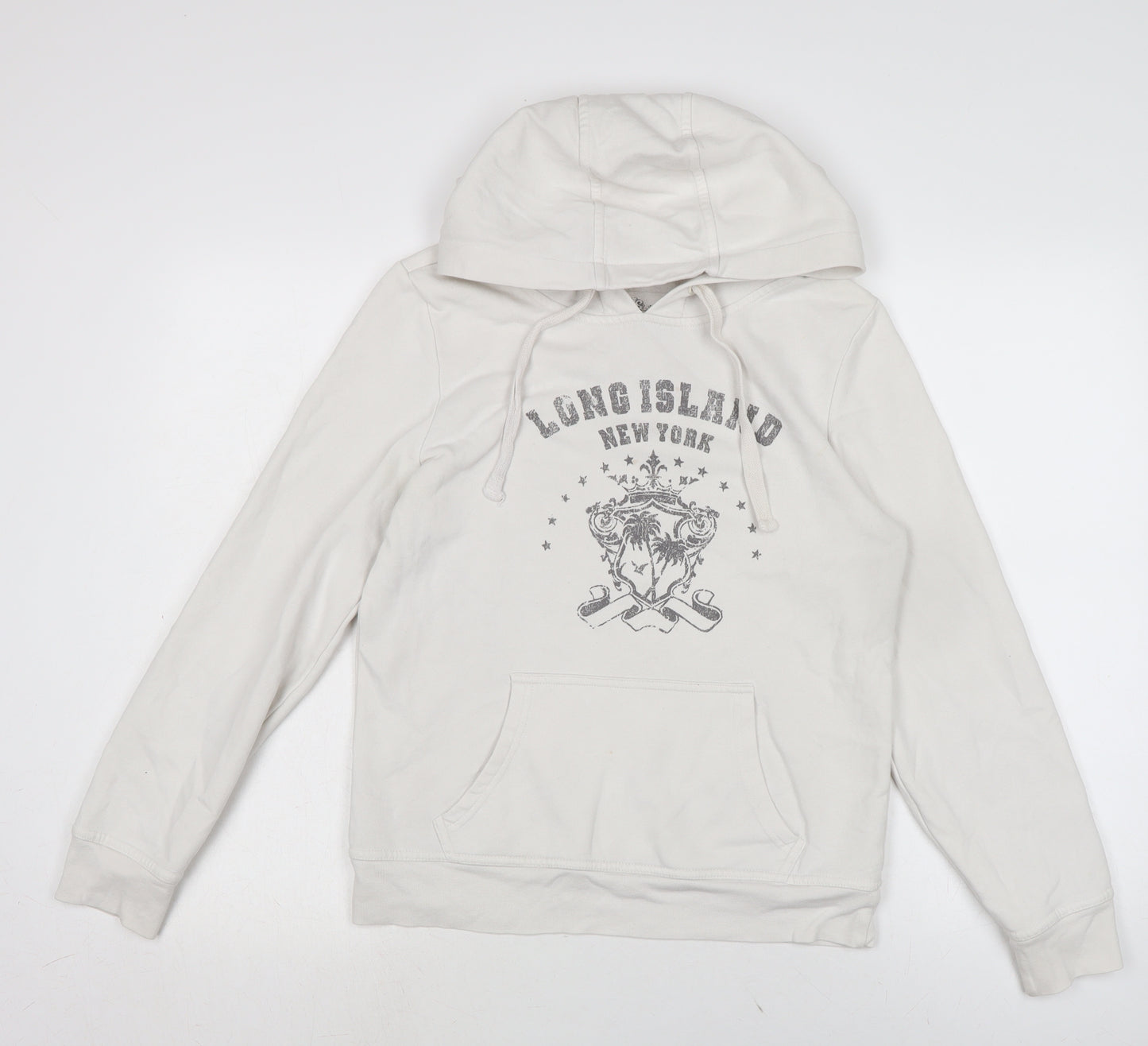 Denim & Co. Womens White Cotton Pullover Hoodie Size 12