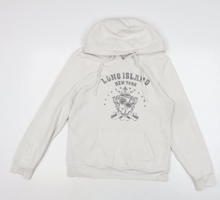 Denim & Co. Womens White Cotton Pullover Hoodie Size 12
