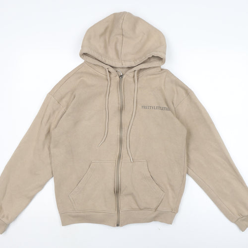 PRETTYLITTLETHING Womens Beige Cotton Full Zip Hoodie Size S