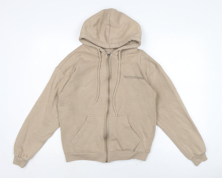 PRETTYLITTLETHING Womens Beige Cotton Full Zip Hoodie Size S