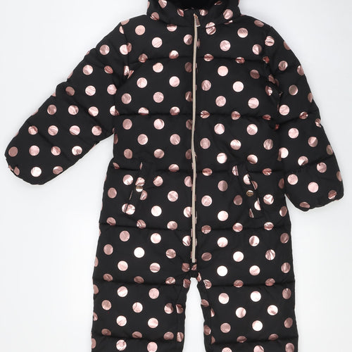 NEXT Girls Black Spotted Jacket Snowsuit Size 5-6 Years Zip - Rose Gold Spots