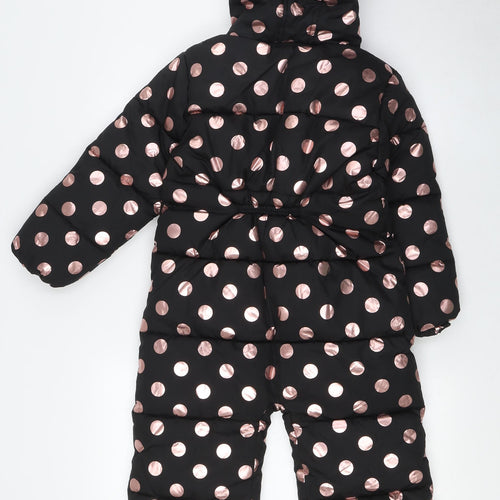 NEXT Girls Black Spotted Jacket Snowsuit Size 5-6 Years Zip - Rose Gold Spots