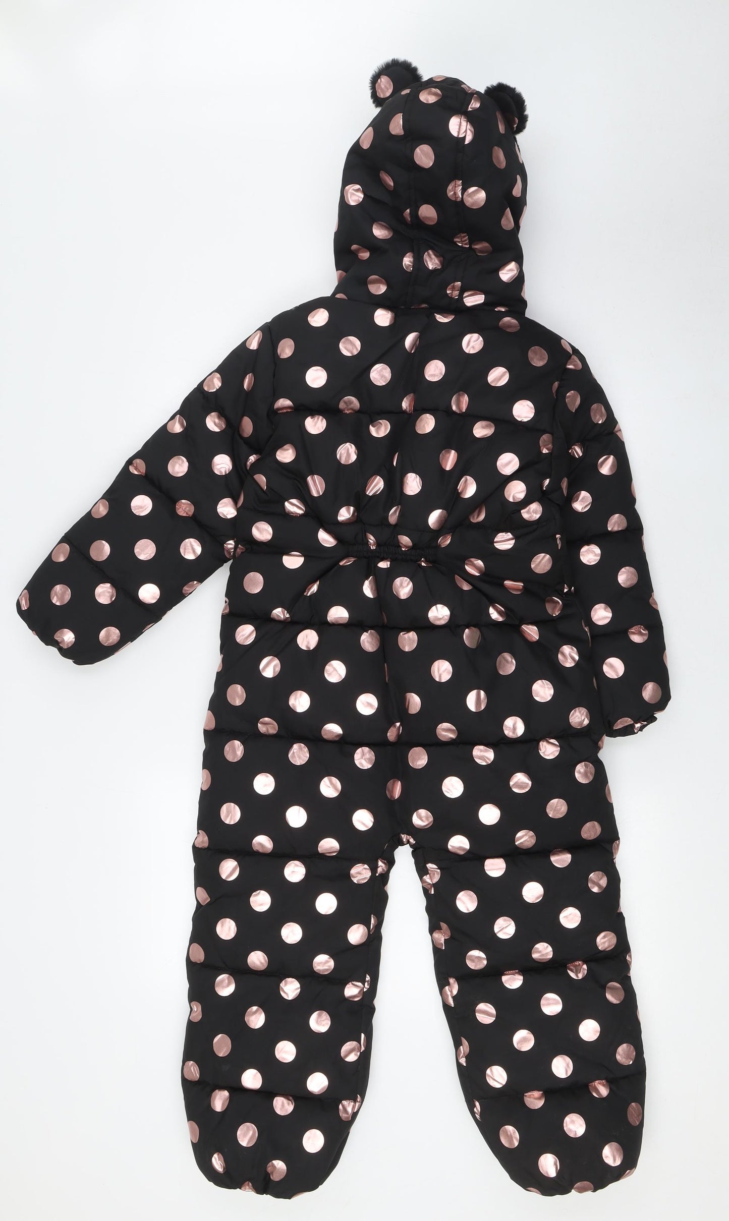 NEXT Girls Black Spotted Jacket Snowsuit Size 5-6 Years Zip - Rose Gold Spots