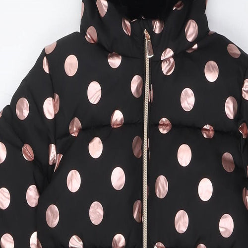 NEXT Girls Black Spotted Jacket Snowsuit Size 5-6 Years Zip - Rose Gold Spots