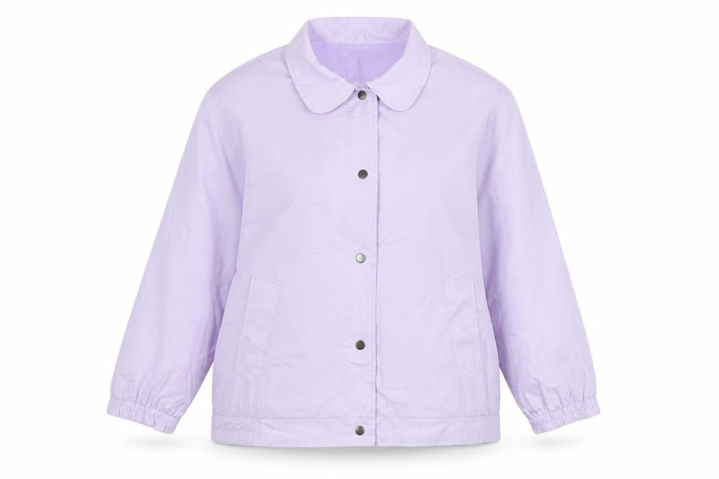 Front view of Damart women’s purple jacket, size UK 20, snap