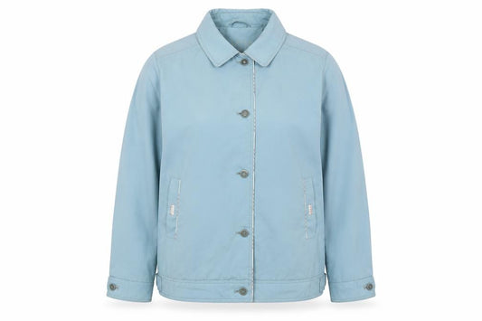 Front view of David Barry women’s blue jacket, size UK 16, button