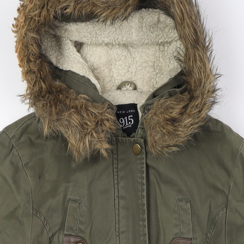 newlook 915 Girls Green Parka Coat Size 14-15 Years Zip