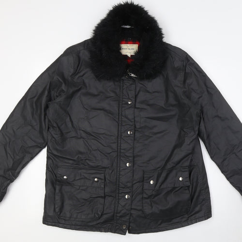 River Island Womens Black Jacket Size 14 Zip - Faux Fur Detachable Collar