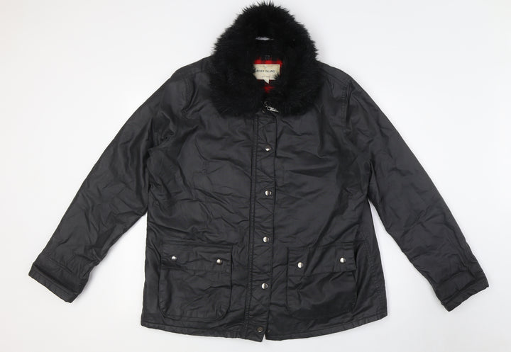 River Island Womens Black Jacket Size 14 Zip - Faux Fur Detachable Collar