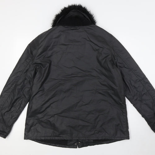 River Island Womens Black Jacket Size 14 Zip - Faux Fur Detachable Collar