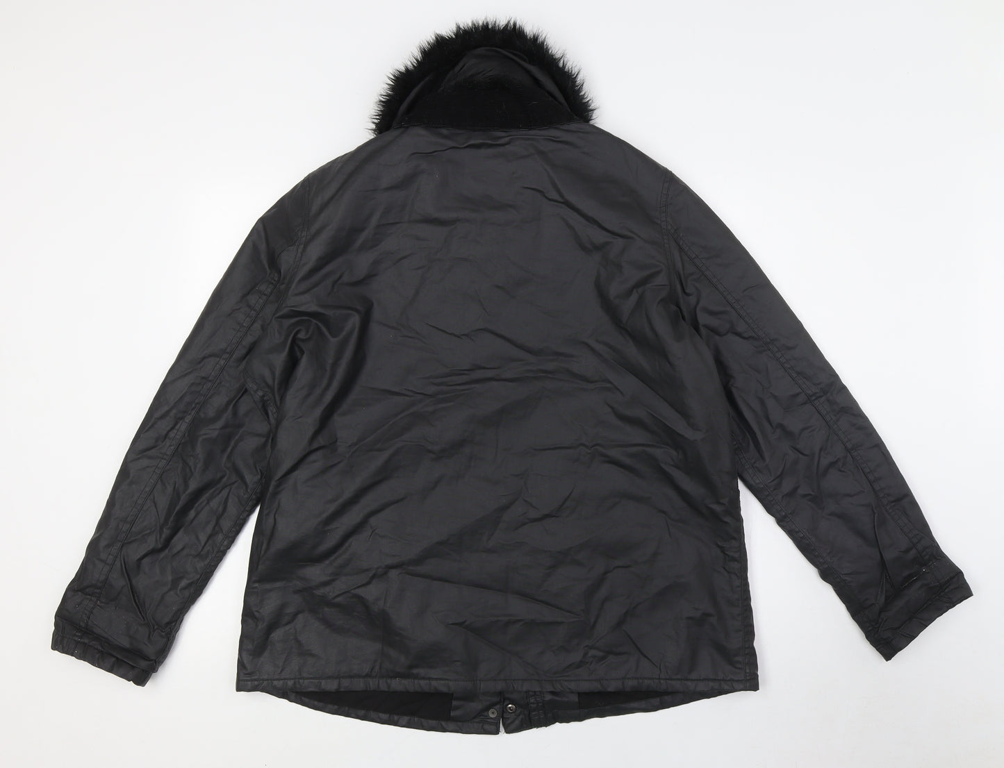 River Island Womens Black Jacket Size 14 Zip - Faux Fur Detachable Collar