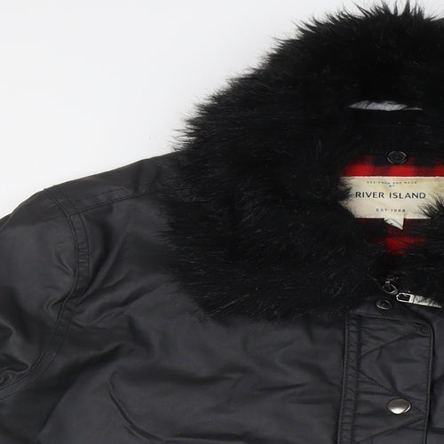 River Island Womens Black Jacket Size 14 Zip - Faux Fur Detachable Collar