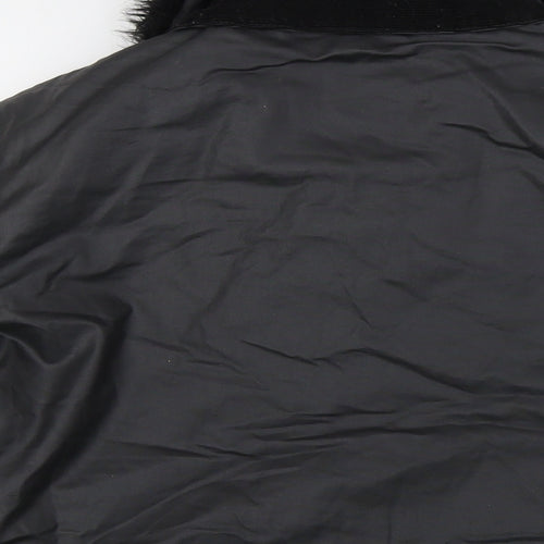 River Island Womens Black Jacket Size 14 Zip - Faux Fur Detachable Collar
