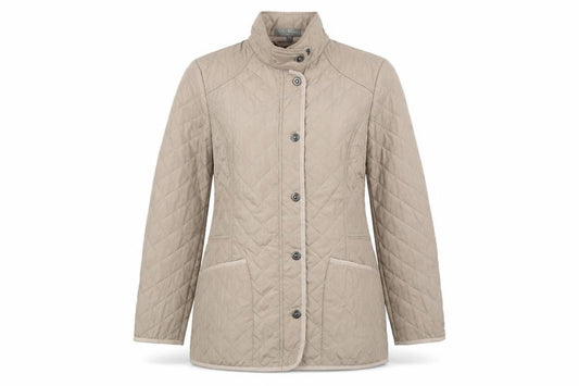 Front view of Marks & Spencer women’s beige jacket, size UK 14, snap