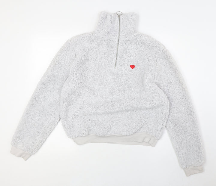 Topshop Womens Grey Cupro Pullover Sweatshirt Size 12 Zip - 1/4 Zip, Hart