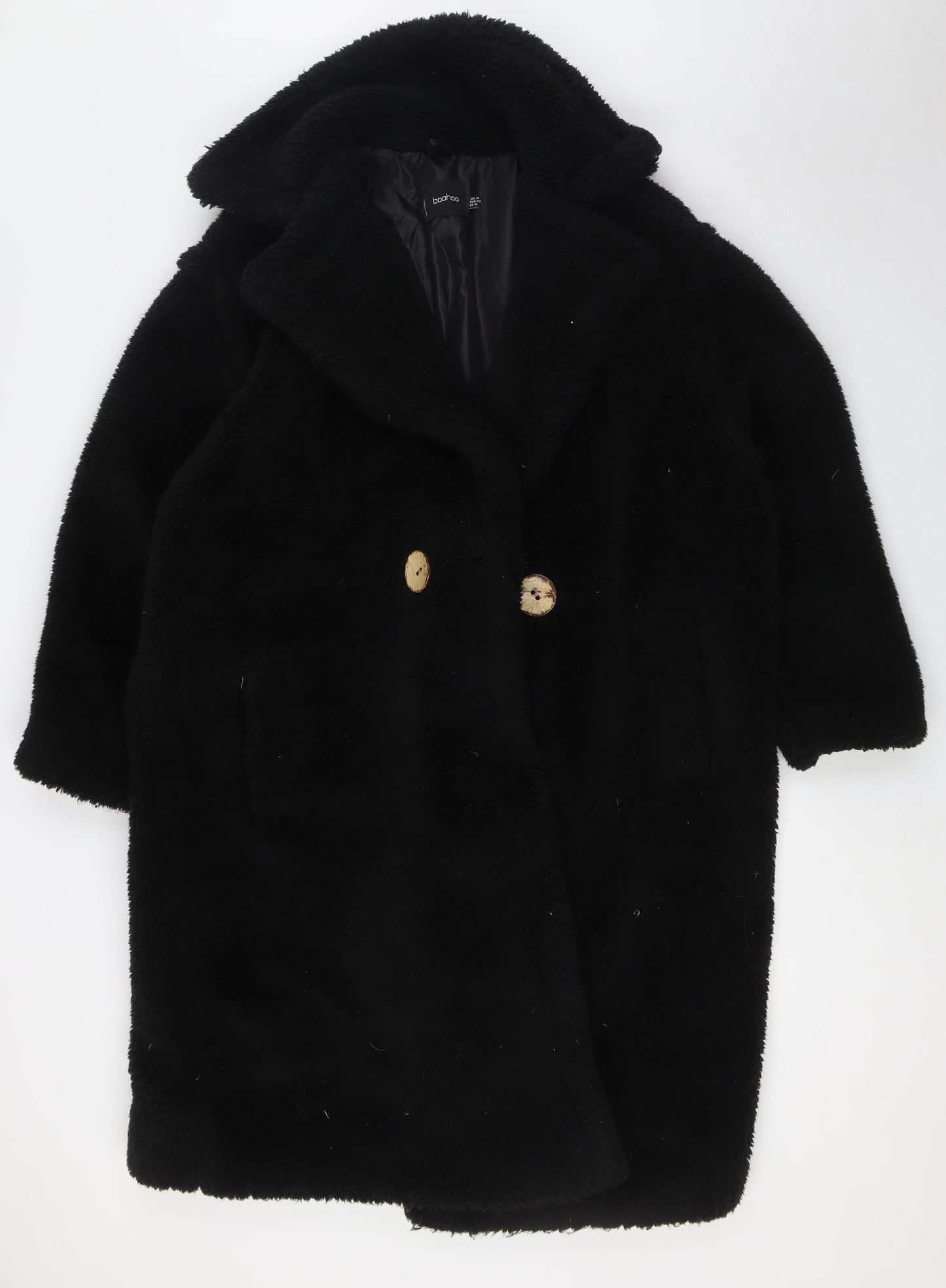 Boohoo Womens Black Overcoat Coat Size 14