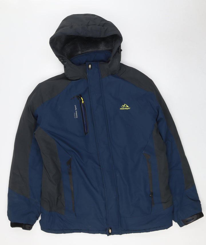 Outdoor Jacket Mens Blue Rain Coat Coat Size L Zip - Fleece Lined