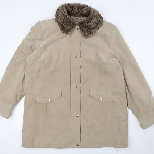 EWM Womens Beige Overcoat Coat Size 18 Zip - Faux Fur Collar