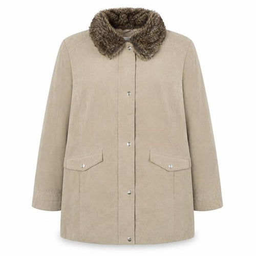 EWM Womens Beige Overcoat Coat Size 18 Zip - Faux Fur Collar