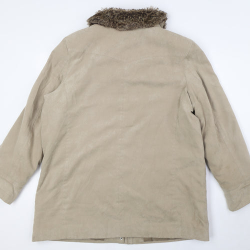 EWM Womens Beige Overcoat Coat Size 18 Zip - Faux Fur Collar