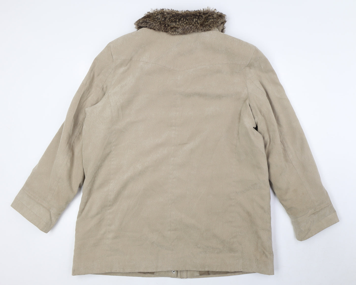EWM Womens Beige Overcoat Coat Size 18 Zip - Faux Fur Collar