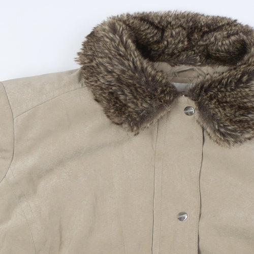 EWM Womens Beige Overcoat Coat Size 18 Zip - Faux Fur Collar
