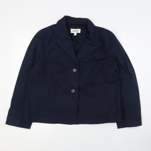Jaeger Womens Blue Jacket Size 14 Button - Fitted