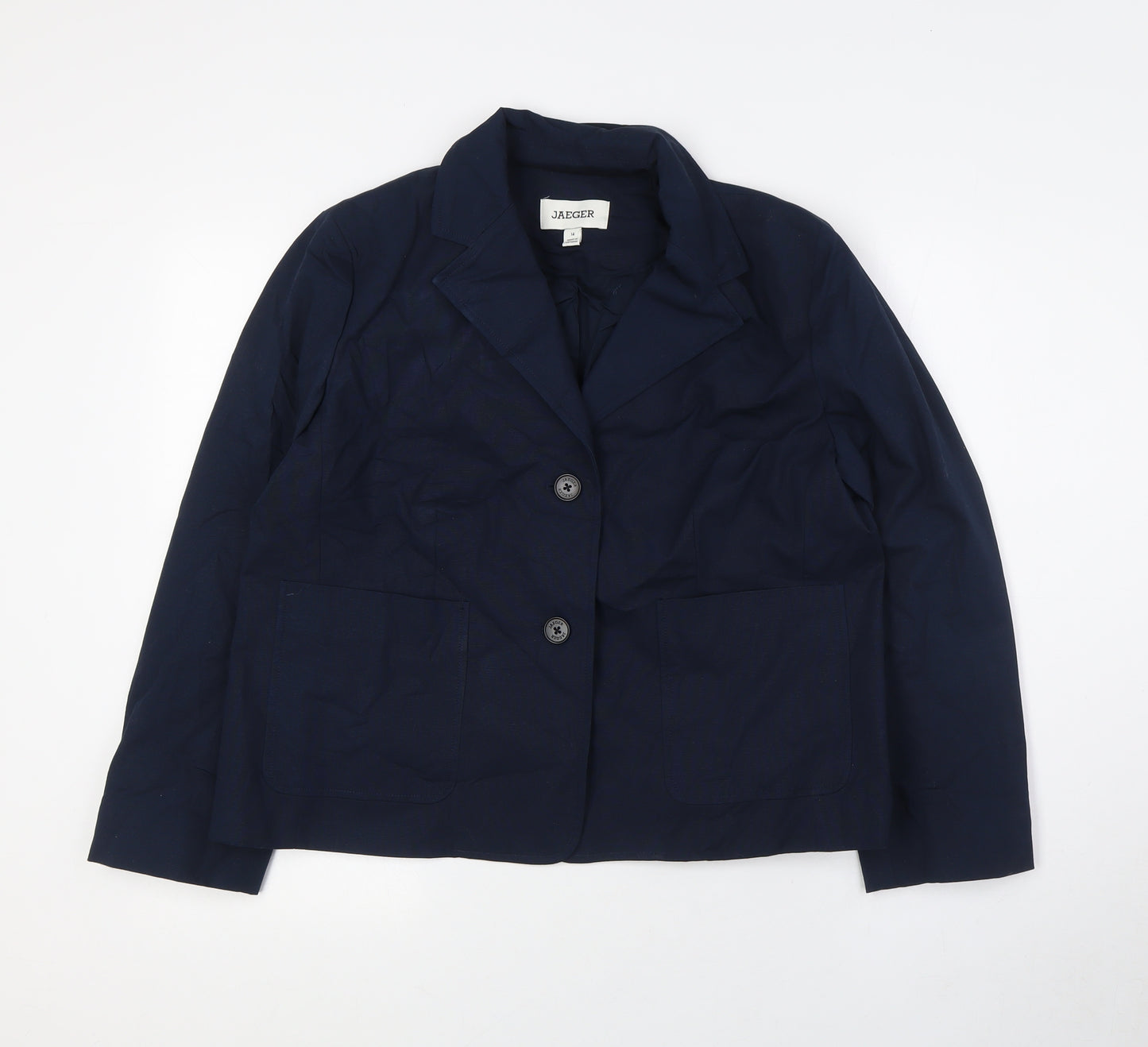 Jaeger Womens Blue Jacket Size 14 Button - Fitted