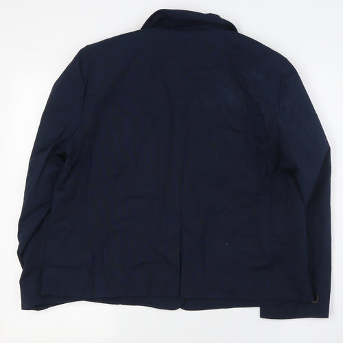 Jaeger Womens Blue Jacket Size 14 Button - Fitted