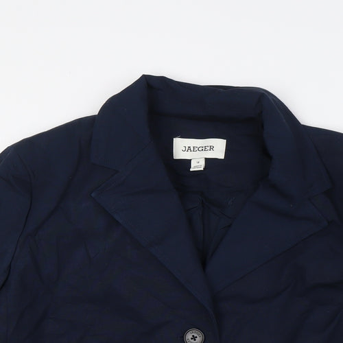 Jaeger Womens Blue Jacket Size 14 Button - Fitted