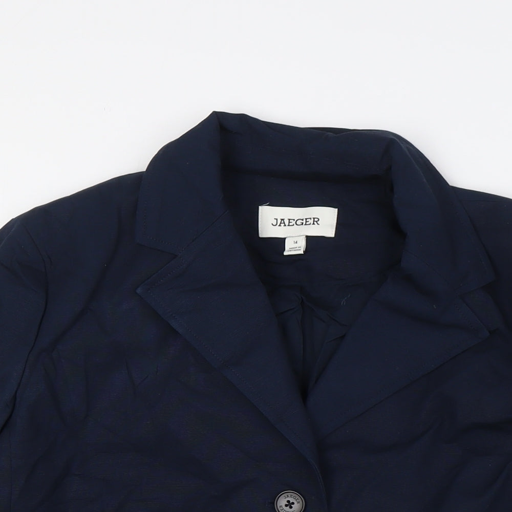 Jaeger Womens Blue Jacket Size 14 Button - Fitted