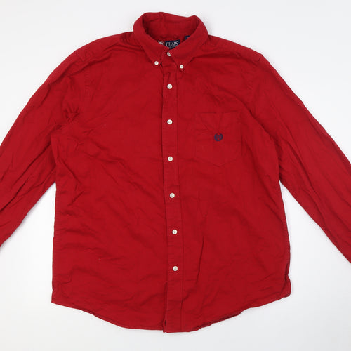 Chaps Mens Red Cotton Button-Up Size L Collared Button