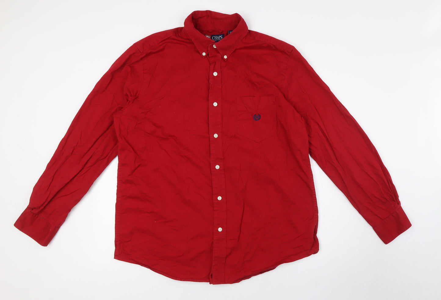Chaps Mens Red Cotton Button-Up Size L Collared Button