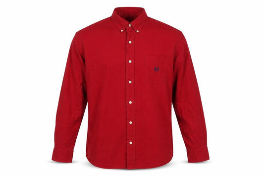 Front view of Chaps men’s red cotton button-up, size L, collared button