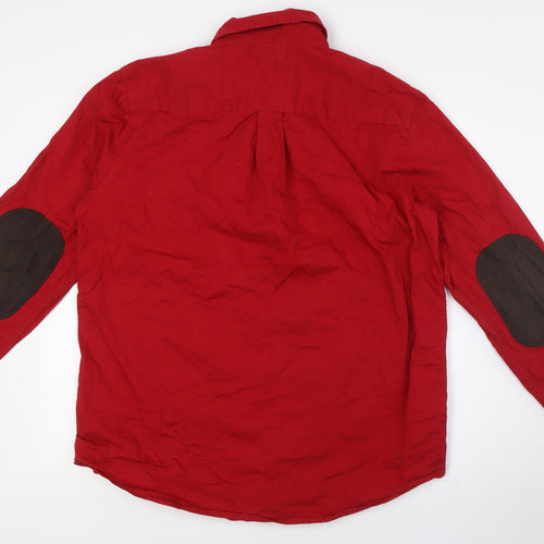 Chaps Mens Red Cotton Button-Up Size L Collared Button