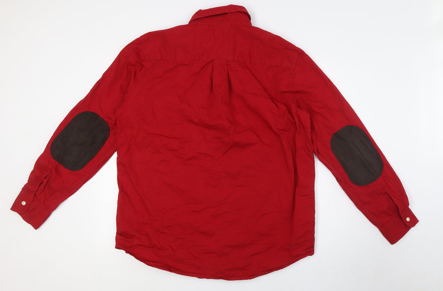 Chaps Mens Red Cotton Button-Up Size L Collared Button