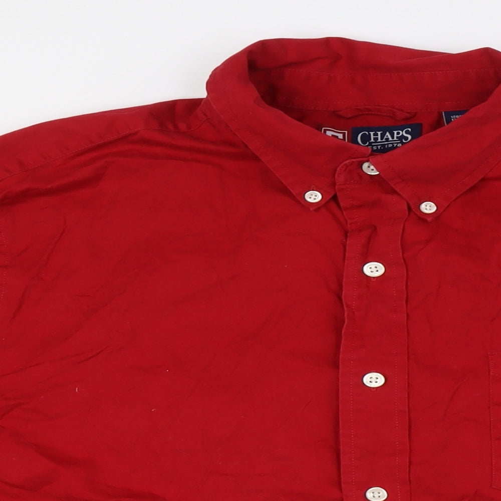Chaps Mens Red Cotton Button-Up Size L Collared Button