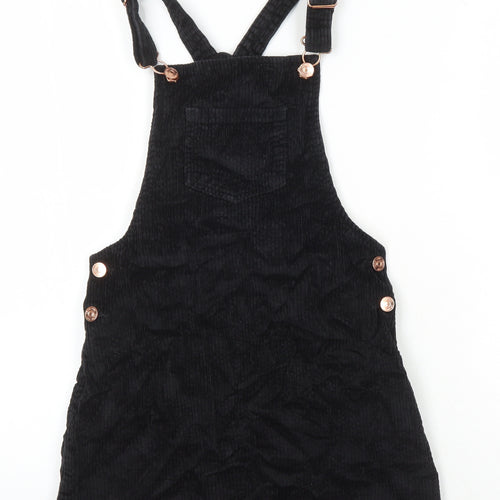 F&F Girls Black 100% Cotton Pinafore/Dungaree Dress Size 10-11 Years Square Neck