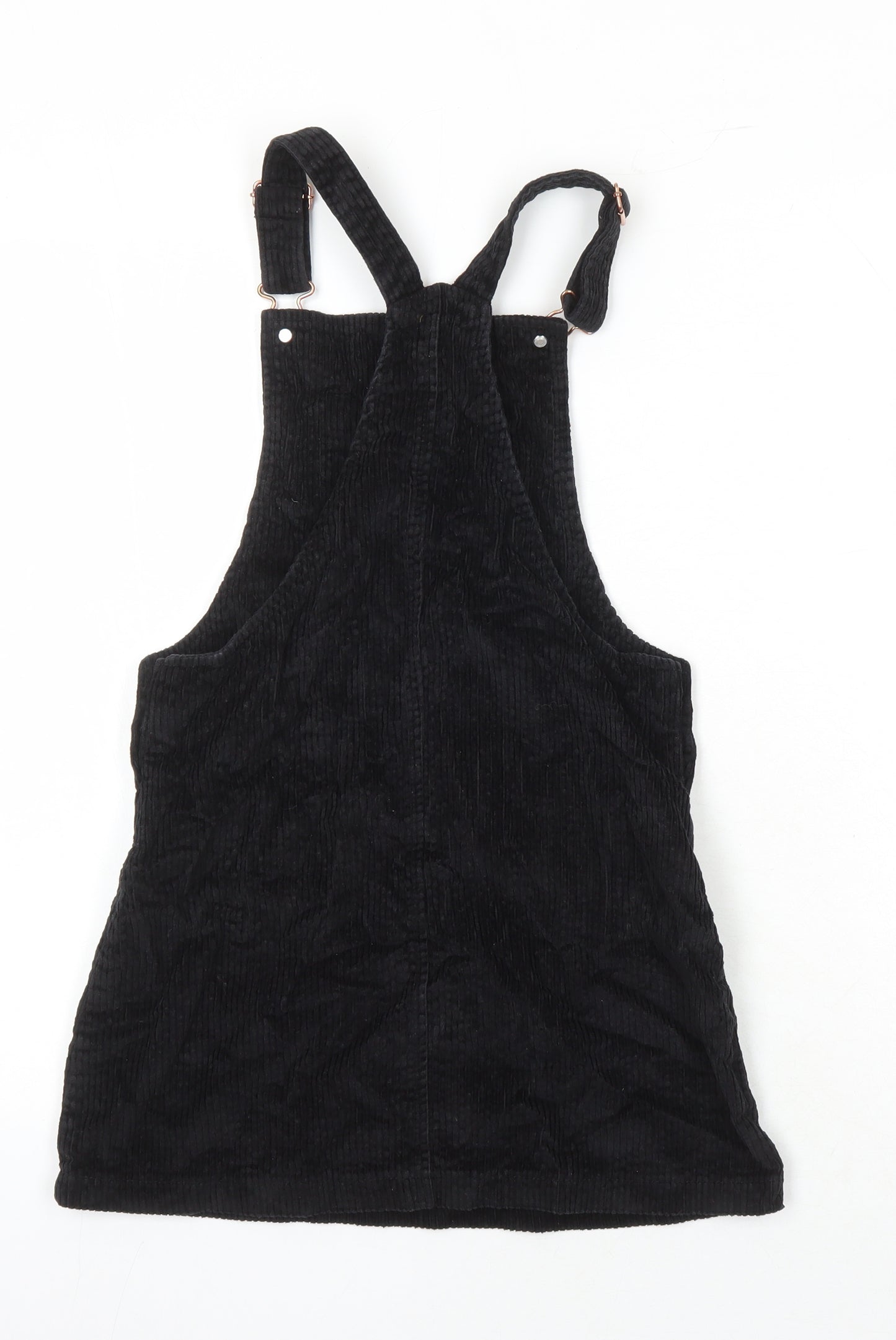 F&F Girls Black 100% Cotton Pinafore/Dungaree Dress Size 10-11 Years Square Neck