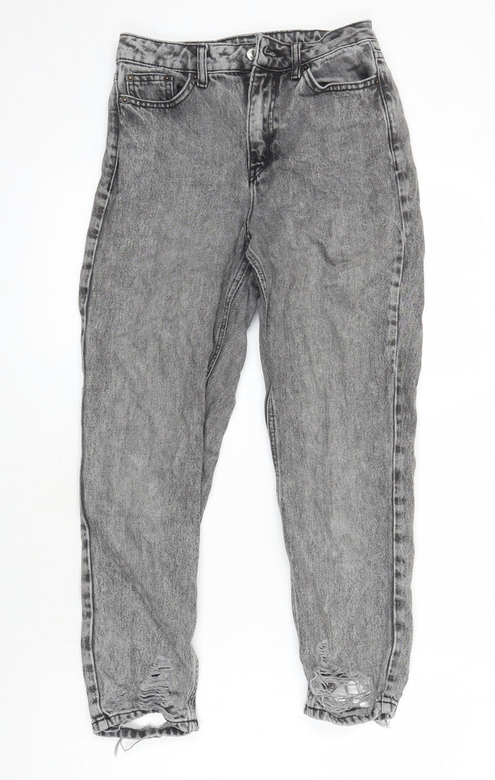 Topshop Womens Green Herringbone Cotton Skinny Jeans Size 26 in L23 in Regular - Distressed Hems